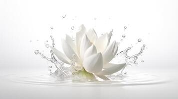 ai genererad lotus blomma med vatten droppar. foto