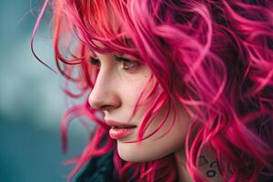 ai genererad kvinna med rosa hår foto