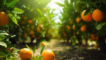 ai genererad apelsiner mogning på lantbruk bruka på solig sommar dag, neuralt nätverk genererad fotorealistisk bild foto