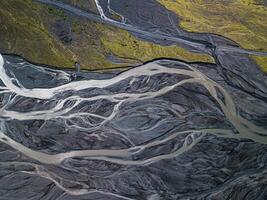 antenn se av glaciär flod i island. skön naturlig bakgrund. foto