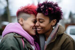 ai genererad HBTQ lesbisk par kärlek stunder happiness.lgbt relation begrepp foto