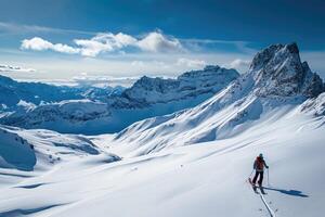 ai genererad åka skidor touring i alpina landskap foto