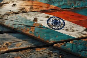 ai genererad indisk flagga på trä textur bakgrund foto