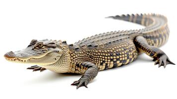 ai genererad majestätisk alligator stående stolt på isolerat vit bakgrund för stock foton