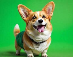 ai genererad corgi hund på grön bakgrund foto