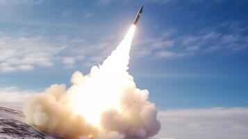 ai genererad militär missil begrepp i realistisk stil. luft till yta missiler. foto