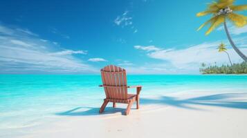 ai genererad tropisk strand paradis med vardagsrum stol se foto