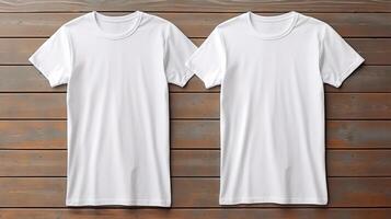 ai genererad vit t skjorta attrapp för främre och tillbaka design skriva ut minimalistisk kläder mall för designers. foto