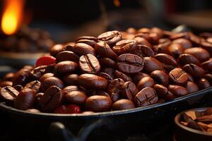 ai genererad närbild rostad kaffe bönor. colombianska kaffe foto