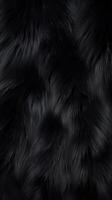 ai genererad djup svart lyxig päls textur. päls av svart katt, puma, panter, räv, arktisk räv, hund, Björn, Varg. djur- hud. begrepp av mjukhet, mysighet, mode bakgrund, svartvit elegans foto