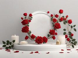 ai genererad bröllop ram med löv och blommor lämplig för attrapp logotyp eller kopia Plats foto