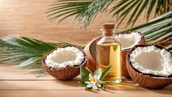 ai genererad flaska med kosmetisk kokos olja foto