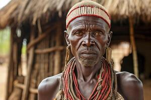 ai genererad porträtt av ett afrikansk manlig chef i hans afrikansk by. afrika foto