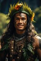 ai genererad porträtt av en polynesisk man från de pacific ö av tahiti. franska polynesien foto