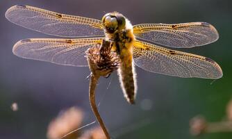 mycket detaljerad makro Foto av en trollslända. makro skott, som visar detaljer av de trollslända ögon och vingar. skön trollslända i naturlig livsmiljö