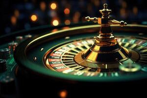 ai genererad hög kontrast bild av roulett hjul på kasino. foto
