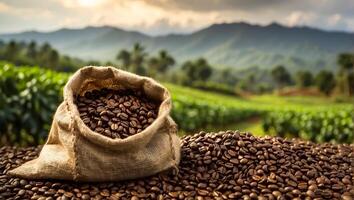 ai genererad kaffe skörda på plantage foto