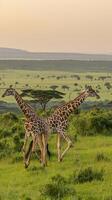 ai genererad Foto giraff i naturlig miljö grön djungel ai genererad