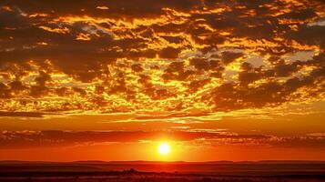 ai genererad Foto morgon- Sol ljus glans med silhuett berg molnig bakgrund. ai genererad