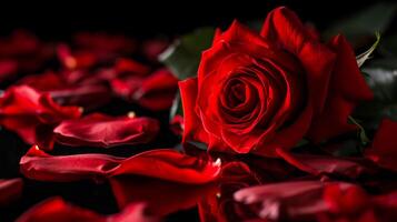 ai genererad närbild av ro blomning romantisk kärlek hjärtans bakgrund ai genererad foto