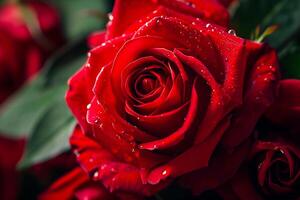 ai genererad närbild av ro blomning romantisk kärlek hjärtans bakgrund ai genererad foto