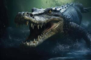 ai genererad största krokodil i sydöst Asien äter fisk byte. foto