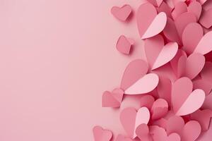 ai genererad papper hjärtan på rosa pastell bakgrund abstrakt firande begrepp foto