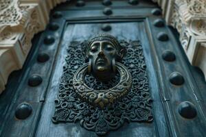 ai genererad islamic dörr knocker och ornament på sevilla katedral. foto