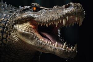 ai genererad närbild av nile krokodiler mun och tänder. foto