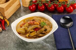 gul thai curry med nötkött foto