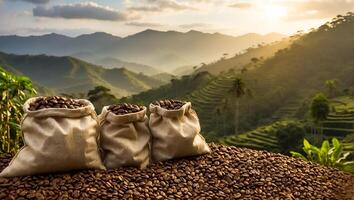 ai genererad kaffe skörda på plantage foto