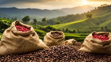 ai genererad kaffe skörda på plantage foto