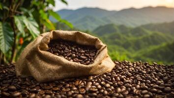 ai genererad kaffe skörda på plantage foto