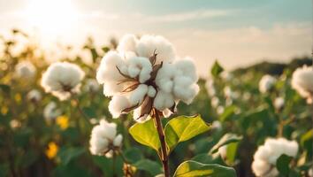 ai genererad bomull blomma gren på natur foto