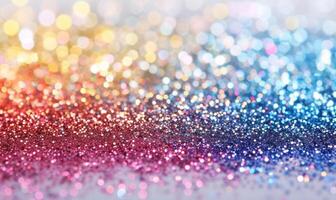 ai genererad färgrik glitter bakgrund med bokeh defocused lampor och skugga foto