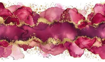 ai genererad abstrakt rosa vattenfärg bakgrund med guld stänk och reste sig kronblad foto