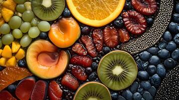 ai genererad invecklad mönster och texturer av olika frukt frön, bakgrund bild, ai genererad foto