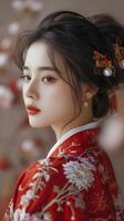 ai genererad porträtt av ung skön kinesisk kvinna bär traditionell kinesisk kläder, generativ ai foto
