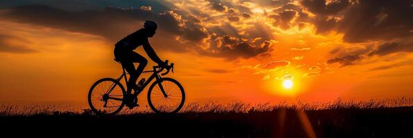 ai genererad cyklist på solnedgång, bakgrund bild, generativ ai foto