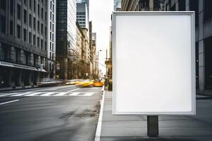 ai genererad reklam baner i stad, vit attrapp foto