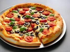 ai genererad närbild av en pizza tryffel på en maträtt - ai genererad foto