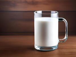 ai genererad mjölk glas råna på en trä tabell - genererad bild foto
