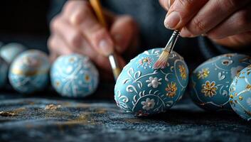 ai genererad hantverkare målning dekorativ påsk ägg foto