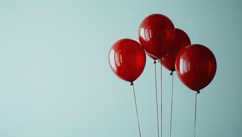 ai genererad röd ballonger flytande mot blå bakgrund foto