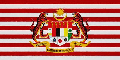 flagga och täcka av vapen av malaysia på en texturerad bakgrund. begrepp collage. foto