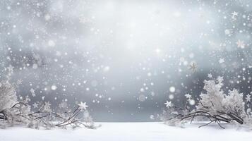 ai genererad vinter- bakgrund med kopia Plats. vinter, snö, snöflingor, snöflinga, is, frysta, dekorationer foto