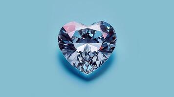 ai genererad hjärta formad diamant på blå bakgrund. valentines dag, kärlek begrepp. foto