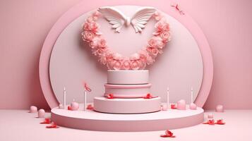 ai genererad hjärtans dag med rosa färgad design foto