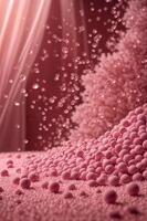 ai genererad rosa bubblor sprida ut tvärs över de rosa yta, varierande i storlek och textur. foto