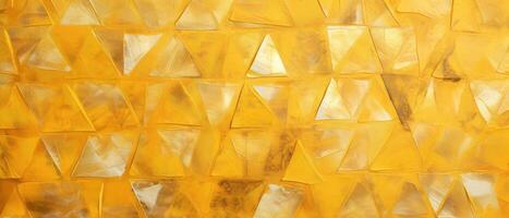 ai genererad fängslande närbild visa upp ett abstrakt grov konst sammansättning terar guld, gul, och gyllene geometrisk triangel- trianglar, ai genererad. foto